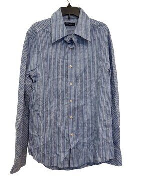 7 Diamonds Blue Long Sleeve Button-Down Striped Shirt M Mens Casual Wear